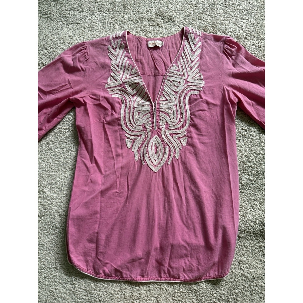 Tuniclove Blouse Pink 3/4" Sleeve Embroidered Pink Size Medium‎ Boho